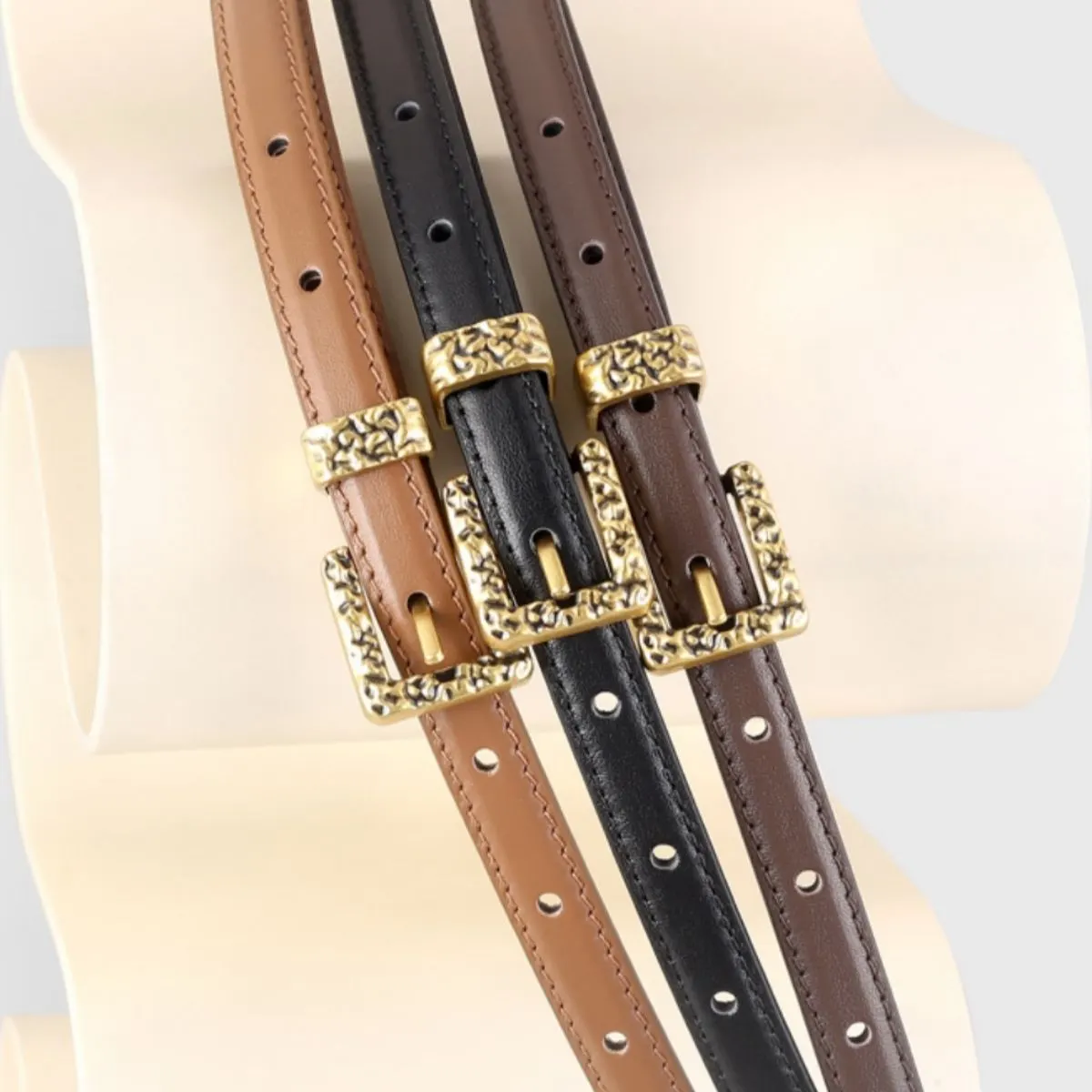 Skinny Leather Belt with Buckle