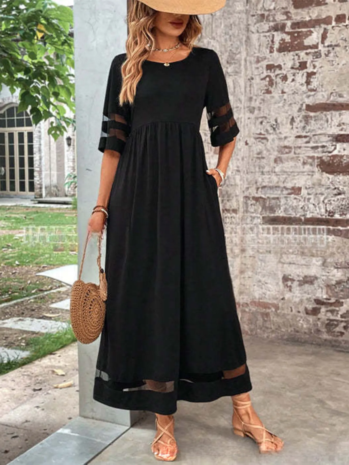 Full Size Round Neck Half Sleeve Dress Plus Size